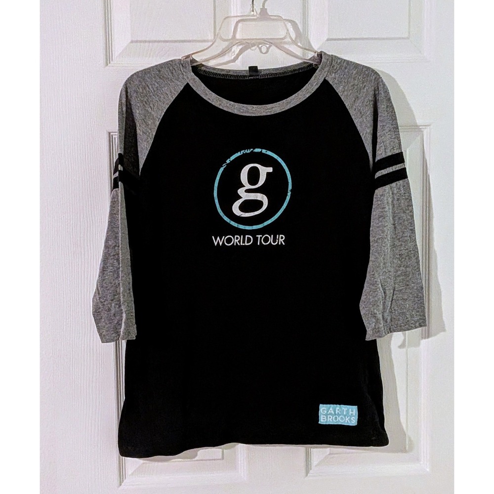 Garth Brooks World Tour Concert Tee Black Baseball T-Shirt Top Number 7‎ Large